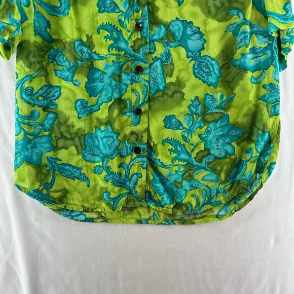 Carole Little Blouse Womens Sz S Short Sleeve Button Up Retro Floral Apple Green - Picture 4 of 11